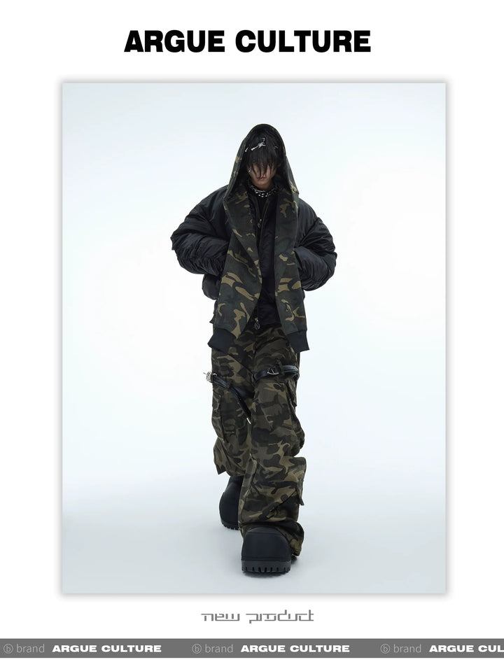 Camouflage Hooded Bomber Jacket with Quilted Sleeves - Winter Warmth - ArgueCulture