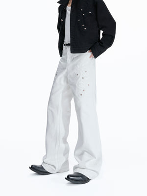 Floral Embroidered Rivet Raw Denim Jeans - product image 3