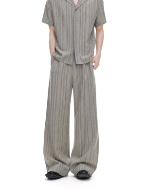 Khaki Striped Cuban Collar Shirt & Trousers - product image 4