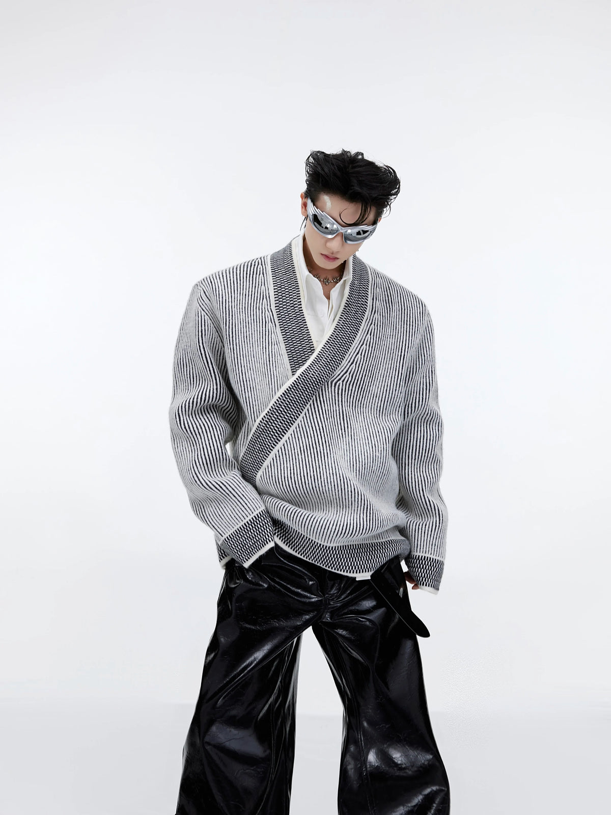 Red Asymmetric V-Neck Cotton Cardigan - product image 1