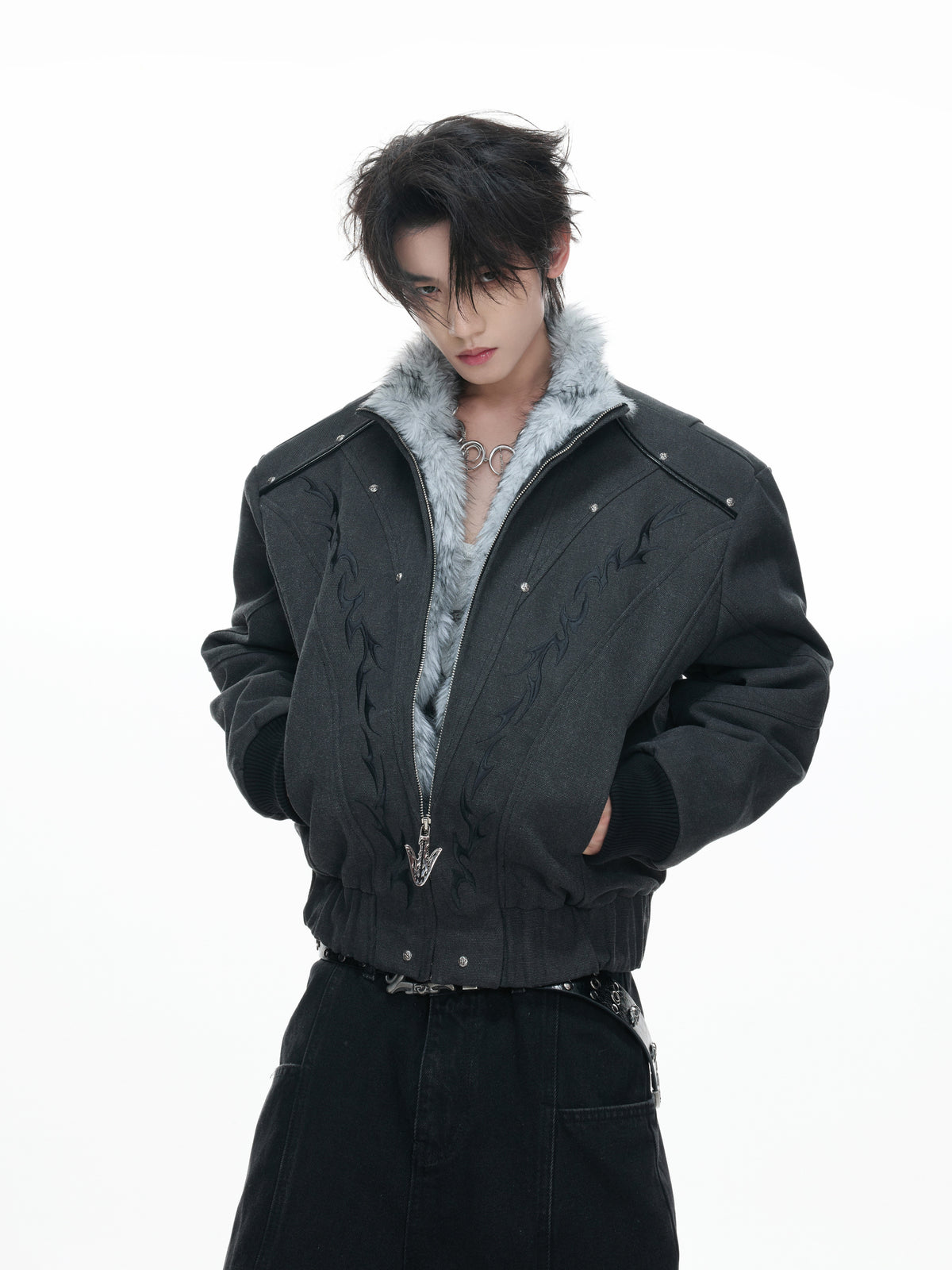 Washed Canvas Fleece-Lined Cropped Jacket - product image 2