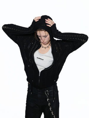 Openwork Star Knit Hooded Cardigan - product image 4