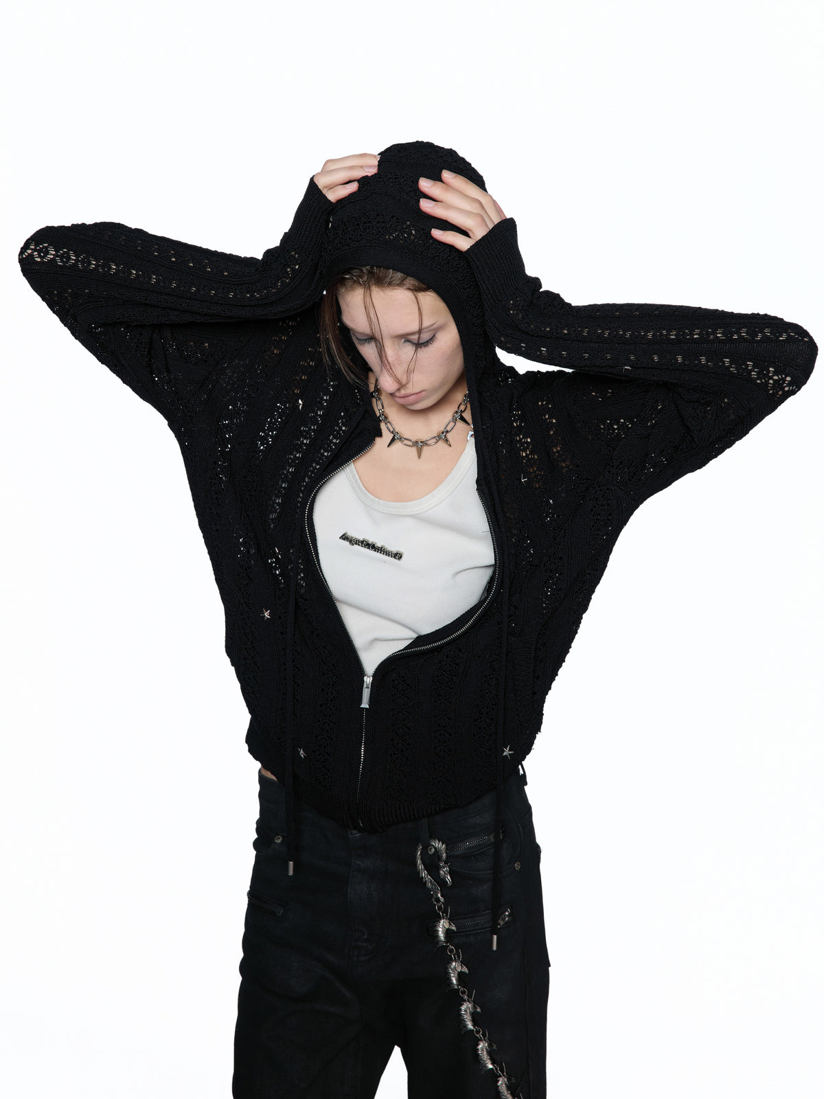 Openwork Star Knit Hooded Cardigan - product image 4