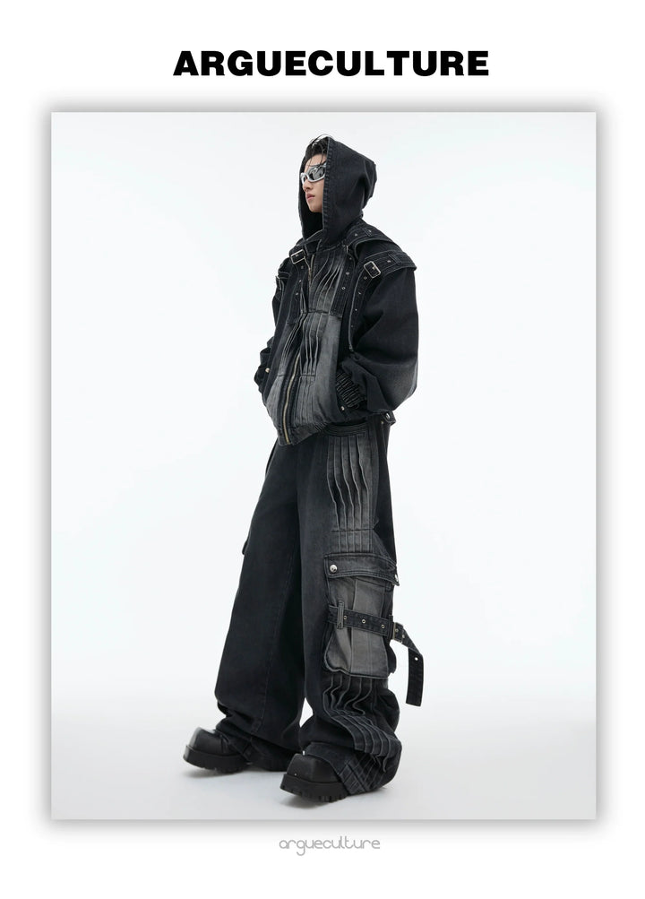 Hooded Denim Set with Straps and Post-Apocalyptic - ArgueCulture