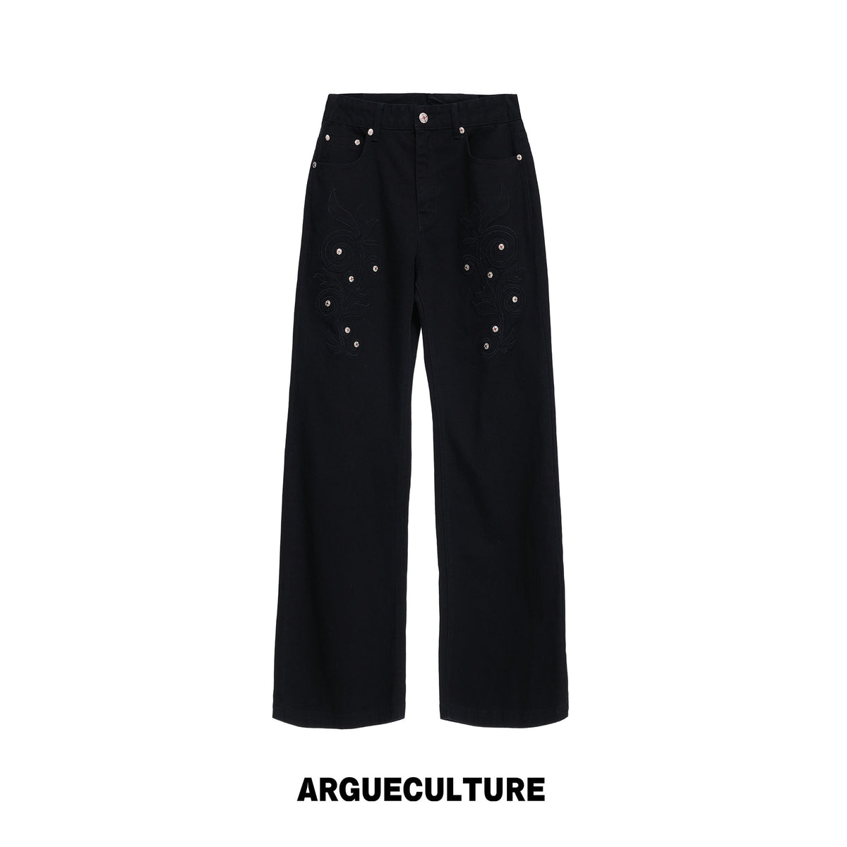 Floral Embroidered Rivet Raw Denim Jeans - product image 5