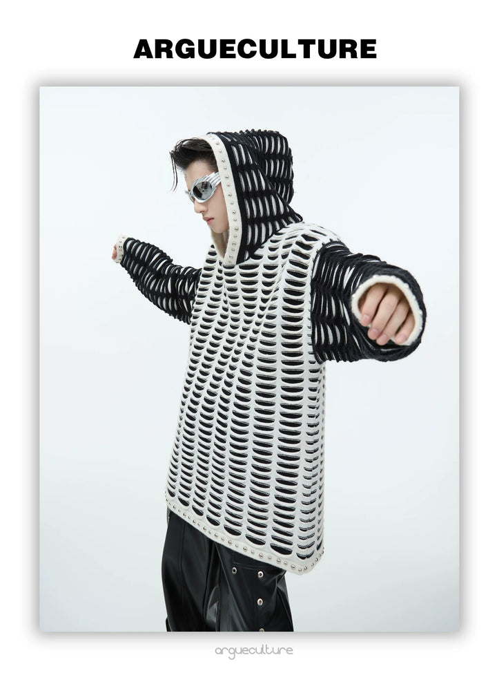 Deconstructed Color Block Hoodie with Hole Design and Bead Details - ArgueCulture