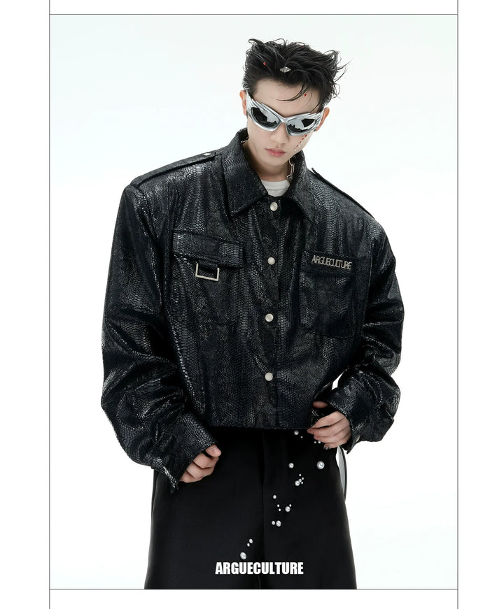 Liquid Texture Crocodile-Pattern Glossy Jacket – High-Fashion Streetwear - ArgueCulture