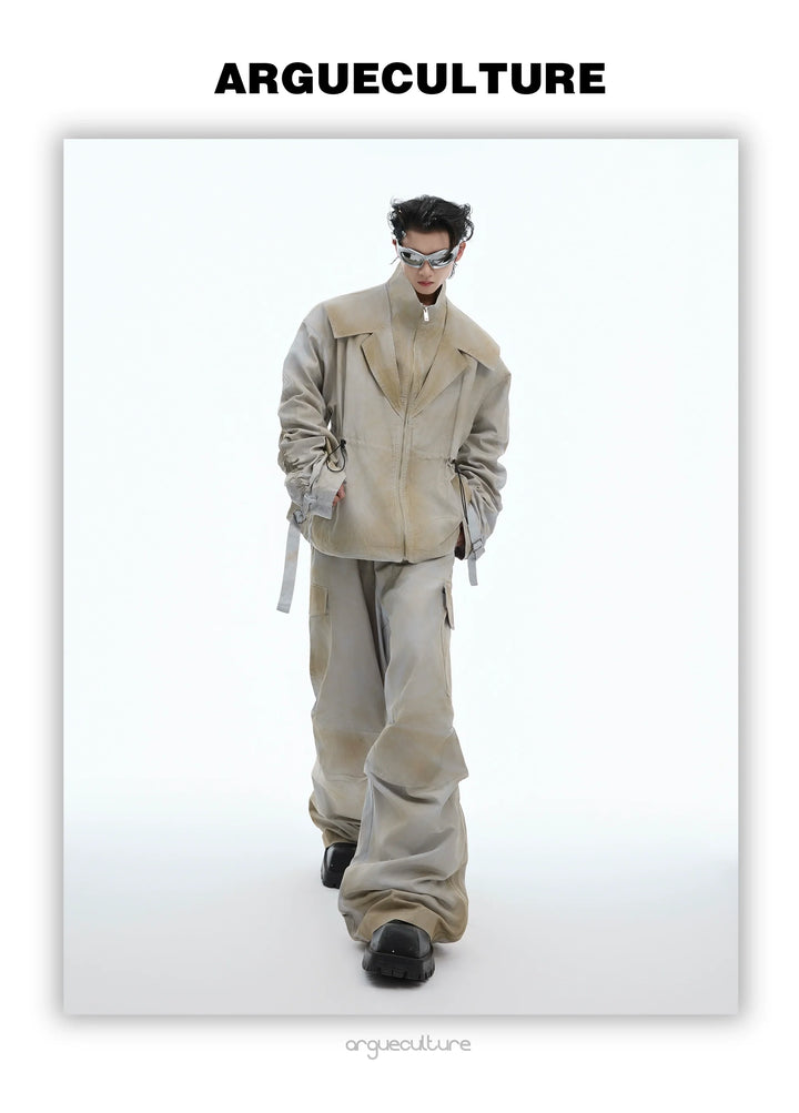 Deconstructed Ink-Splash Faux Two-Piece Jacket and Cargo Pants Set - ArgueCulture