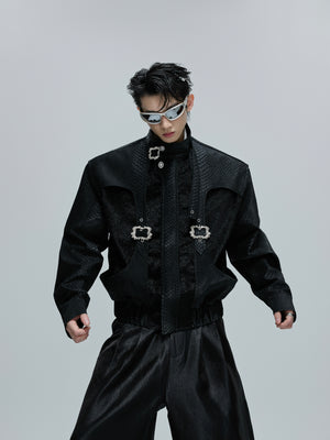 Croc-Texture Cropped Stand-Collar Jacket - product image 1