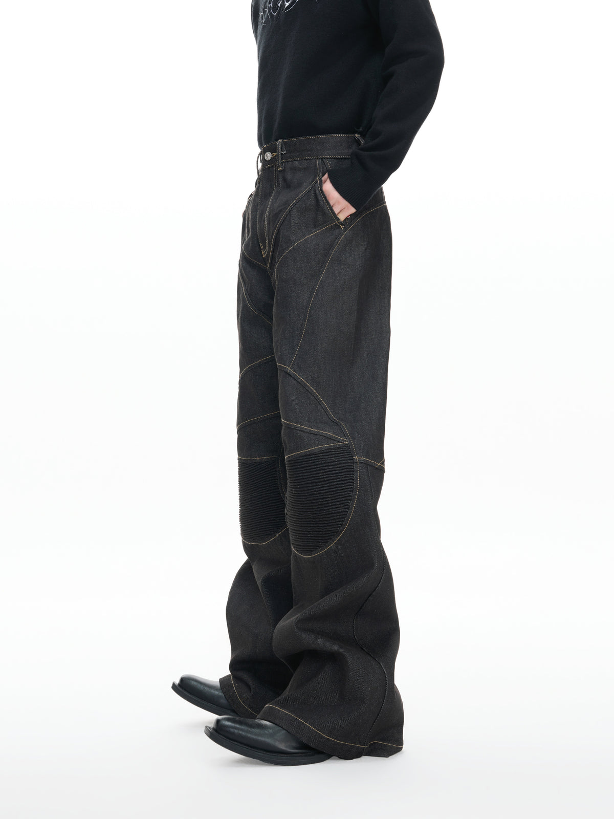 Deconstructed Black Raw Denim Jeans - product image 2