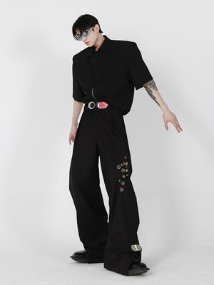 Black Metal-Button Straight-Leg Trousers - product image 3