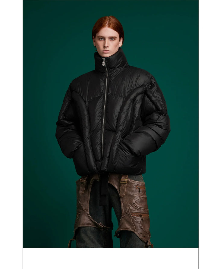 Deconstructed Puffer Jacket High Collar Loose Fit Street Style - ArgueCulture