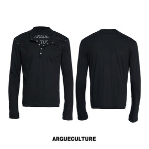 Distressed Double-Collar Henley Top - variant image 6