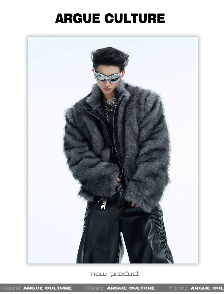 Luxury Gradient Faux Fur PU Leather Short Jacket - ArgueCulture