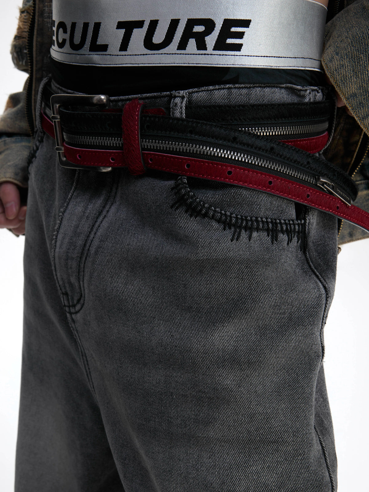 Black Red Horsehair Leather Belt - product image 5