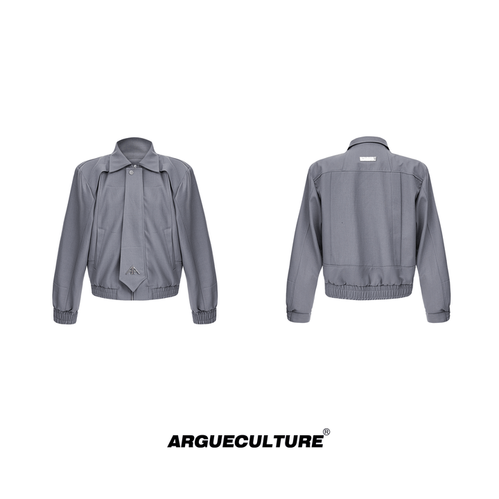 Cropped Jacket with Structured Collar and Faux Tie Design - ArgueCulture