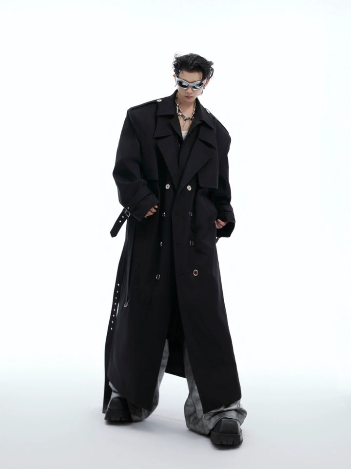 Vintage Trench Coat with Belt and Shoulder Pads ¨C Double-Breasted - ArgueCulture