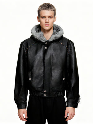 Fleece-Lined Faux Leather Hooded Jacket - product image 2