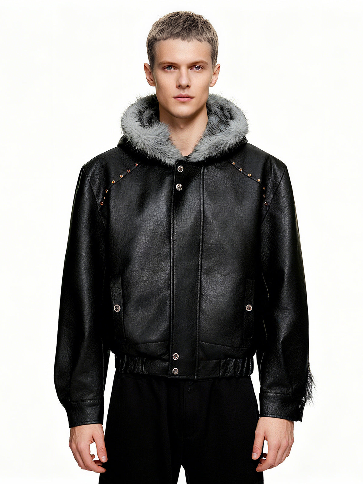 Fleece-Lined Faux Leather Hooded Jacket - product image 2