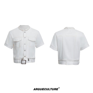 Pearl-Trimmed Distressed Denim Separates - product image 5