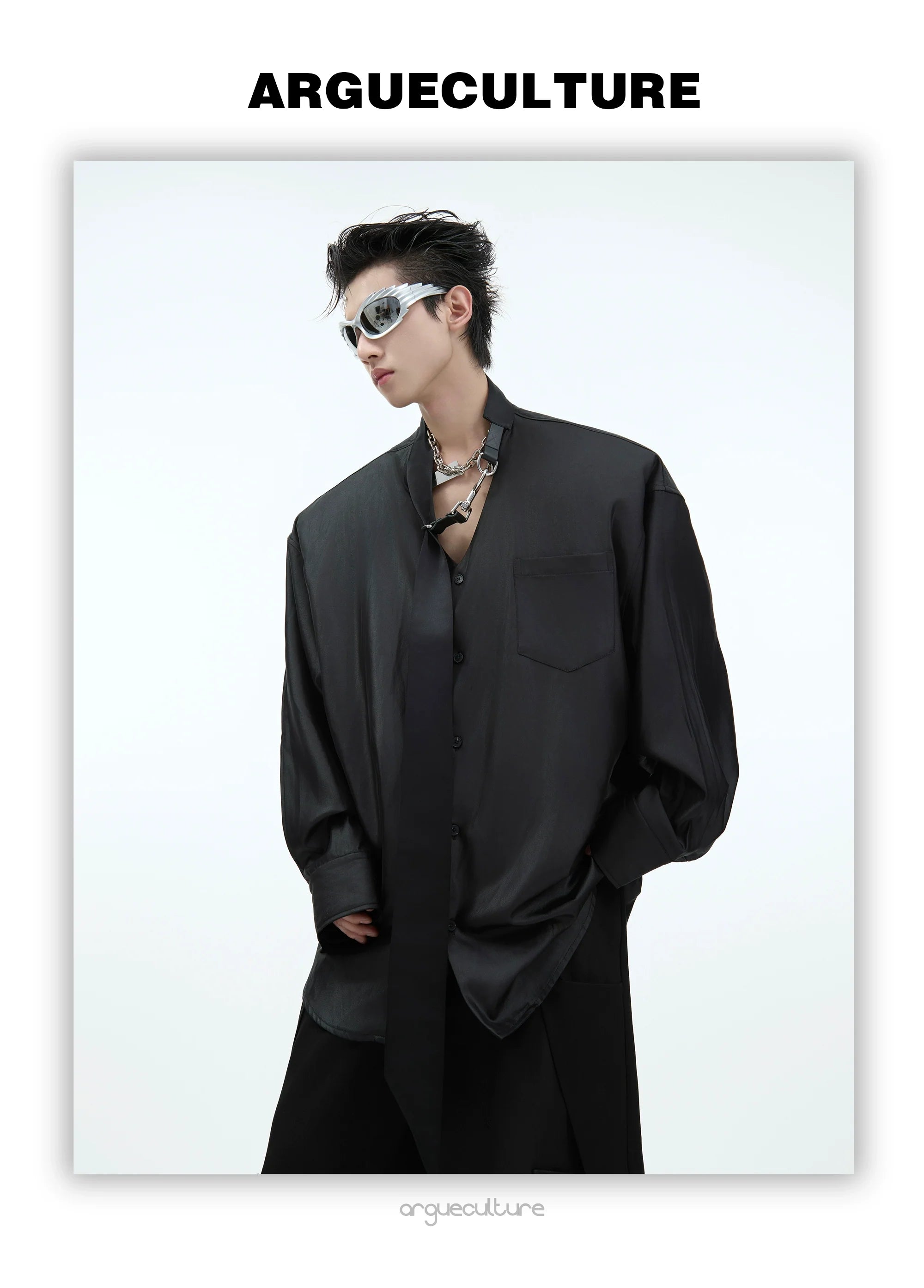 Lustrous Tie-Detailed Shirt ¡§C Modern Elegance with Metallic Accents - ArgueCulture