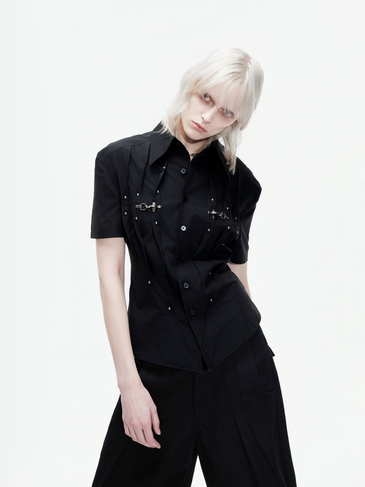 Pleated Waist-Cinched Short-Sleeve Shirt - product image 4