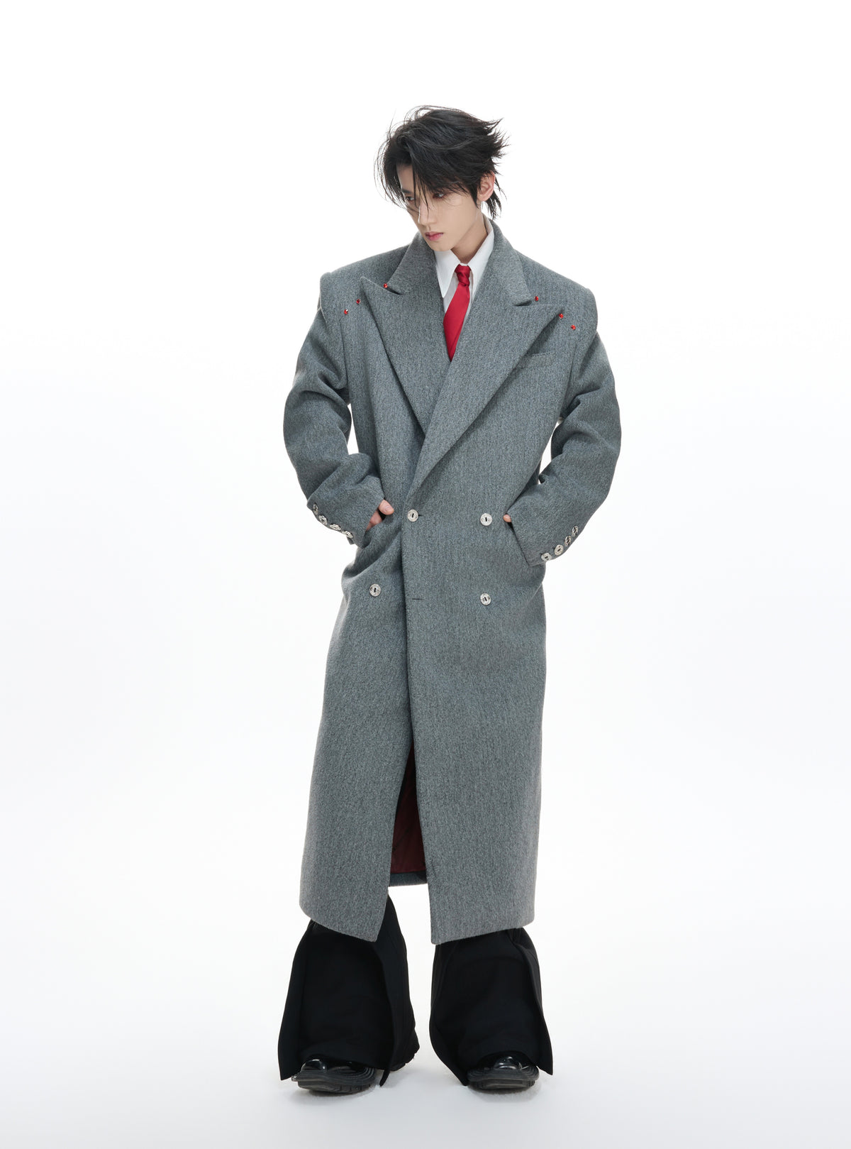 Metal-Accent Longline Double-Breasted Coat - product image 2