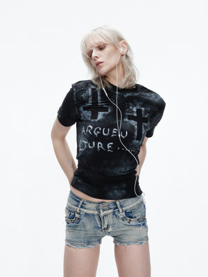 Distressed Cross Graphic Fitted T-Shirt - product image 3