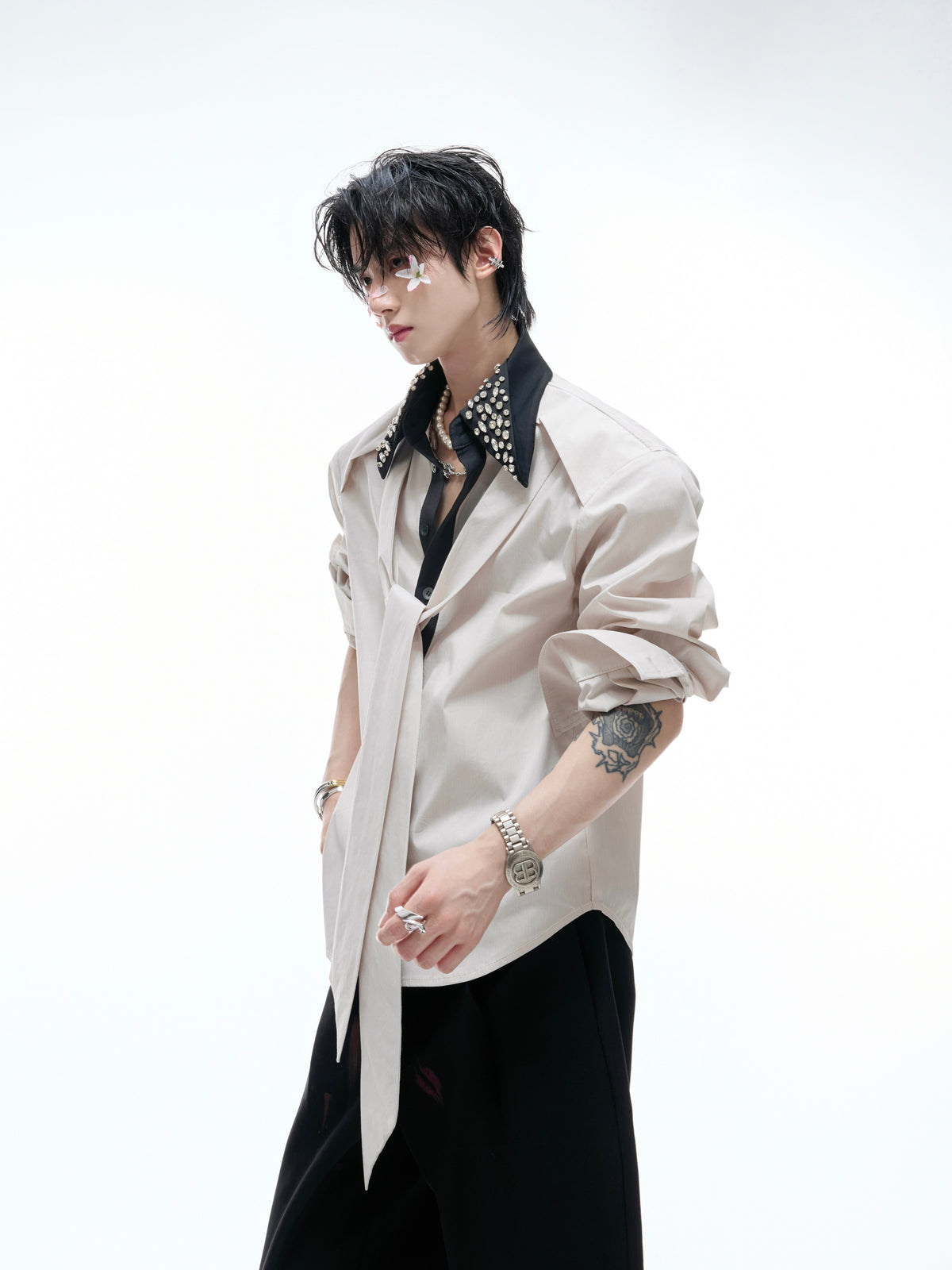 Rhinestone Contrast Streamer Shirt - product image 1