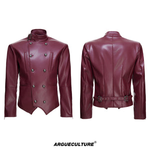 Asymmetric Red PU Leather Biker Jacket - product image 5