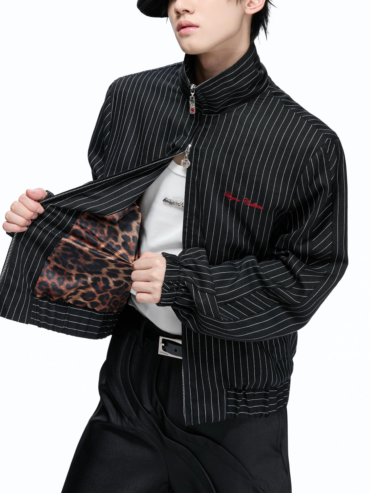 Striped Leopard-Lined Stand-Collar Jacket - product image 2