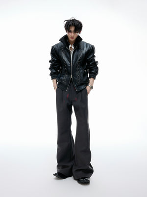 Pleated Red Lip Flared Trousers - product image 5
