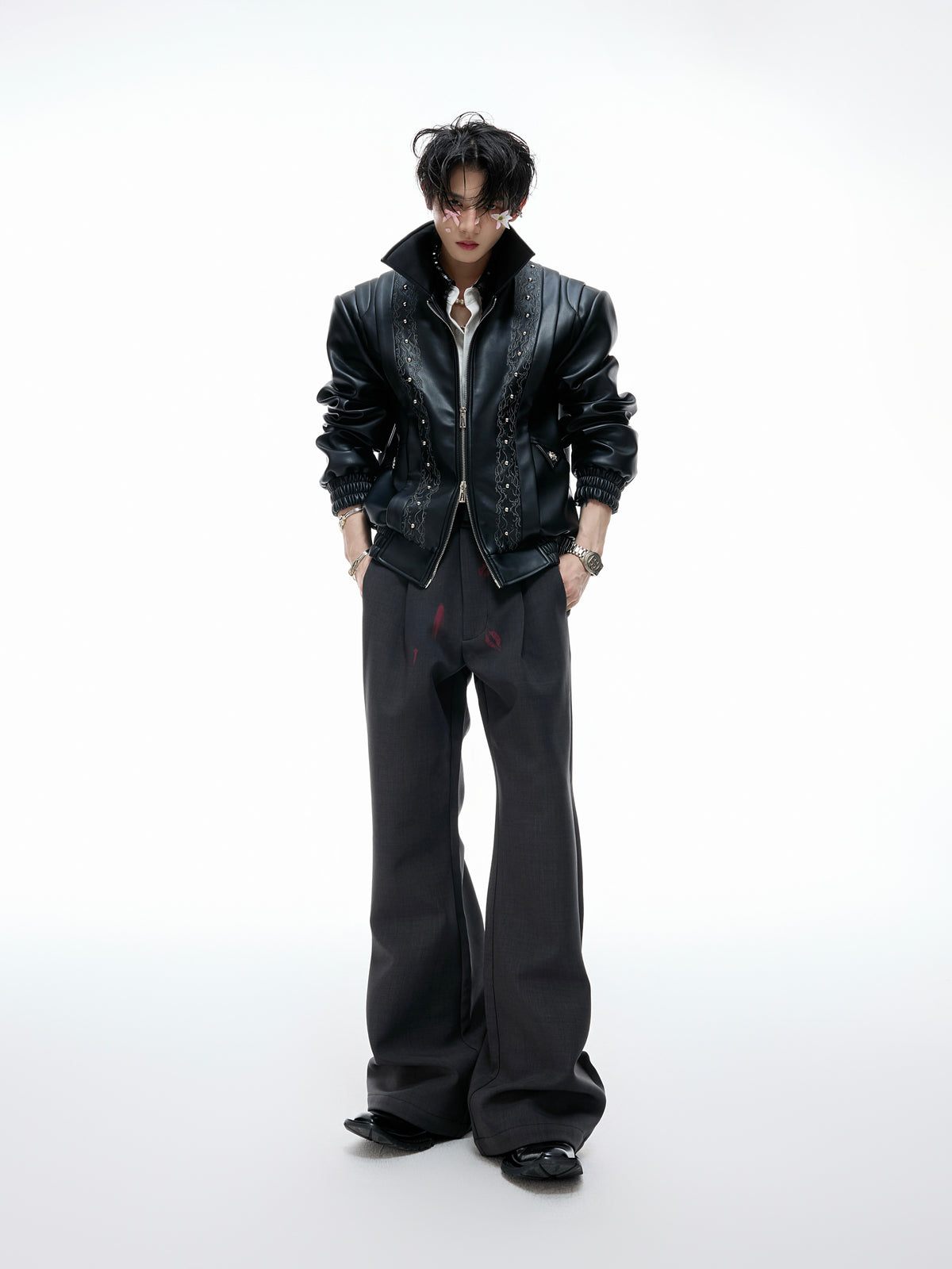 Pleated Red Lip Flared Trousers - product image 5