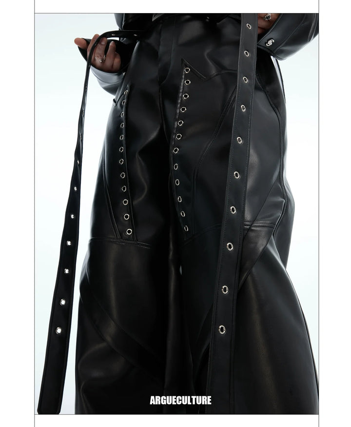 Deconstructed Punk Rivet PU Leather Wide-Leg Pants - ArgueCulture