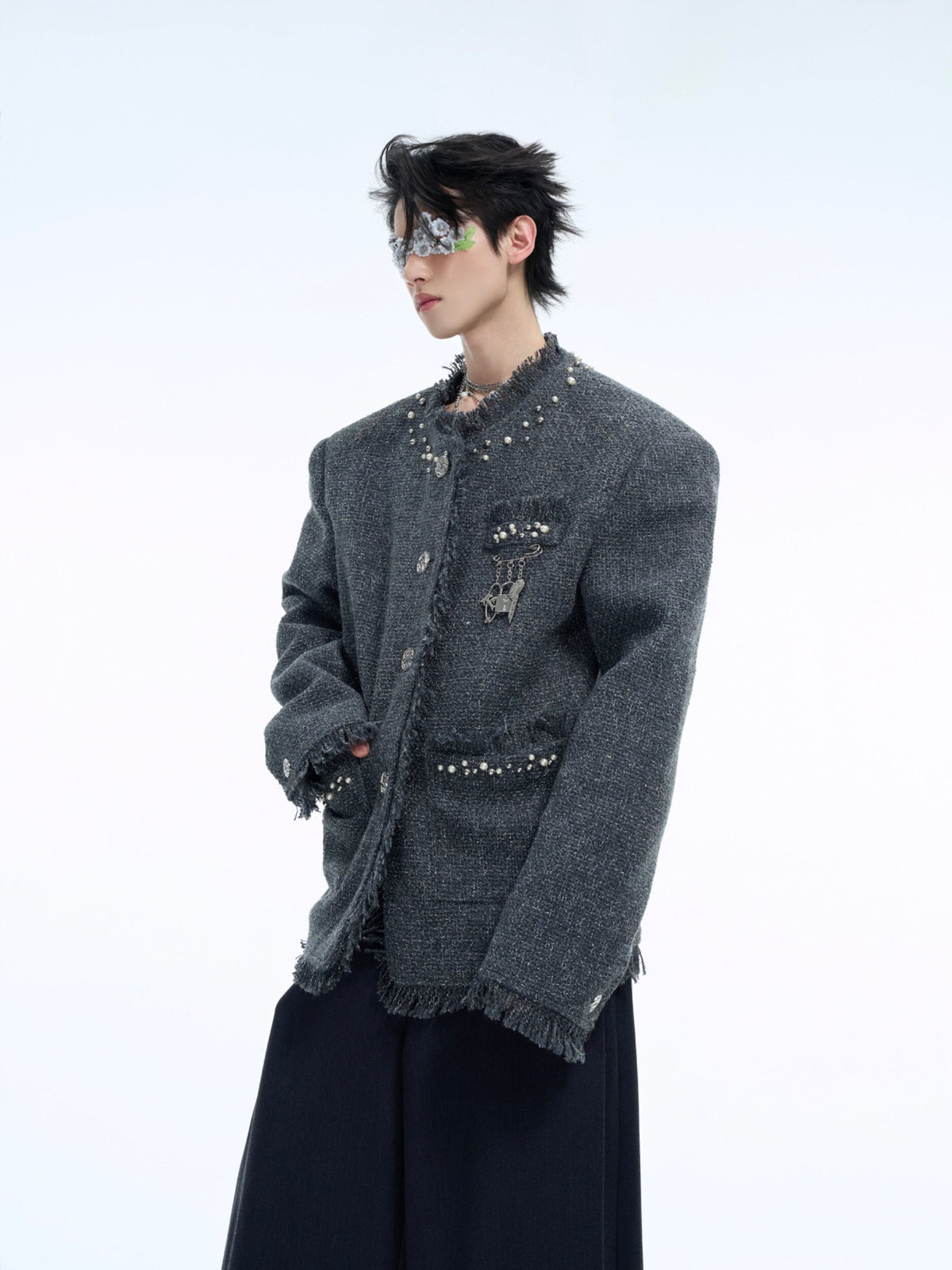 Pearl-Embellished Cropped Textured Jacket - product image 1