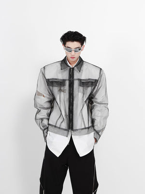 Longline Black Mesh Shirt Jacket - product image 1