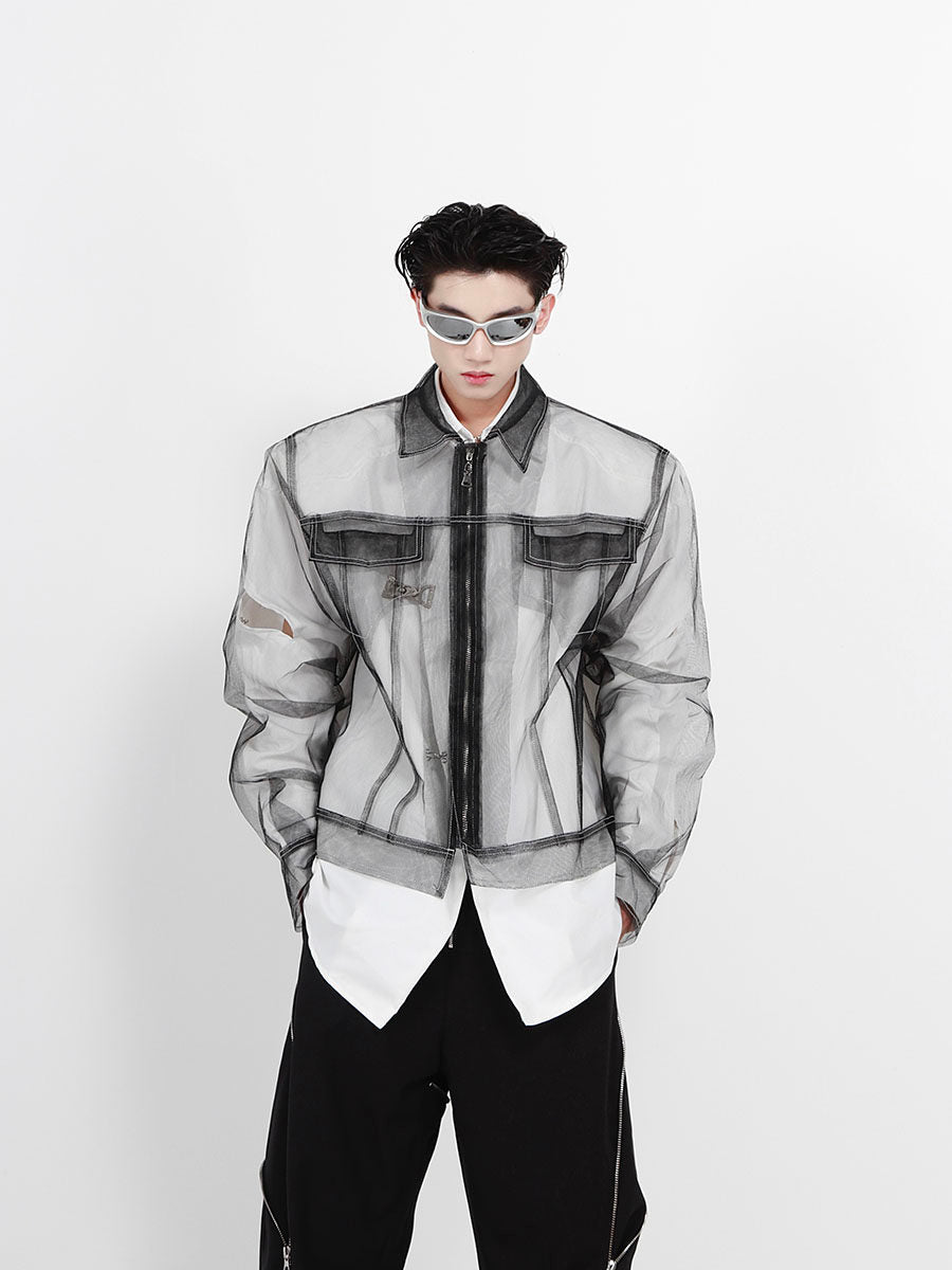 Longline Black Mesh Shirt Jacket - product image 1