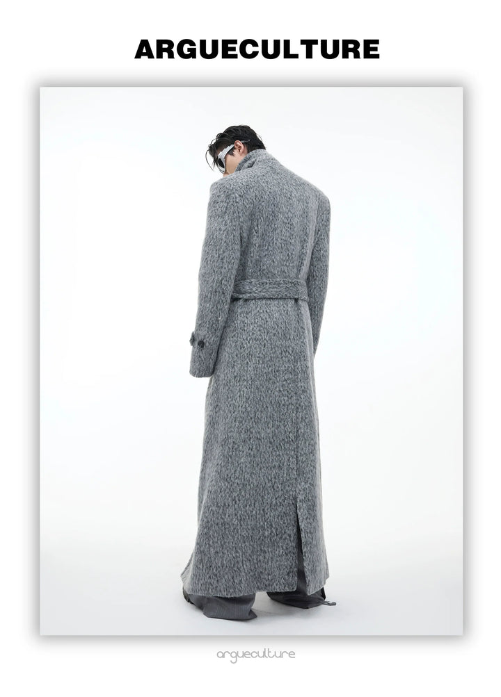 Heavyweight Wool Blend Long Over Coat with Belted Waist - ArgueCulture