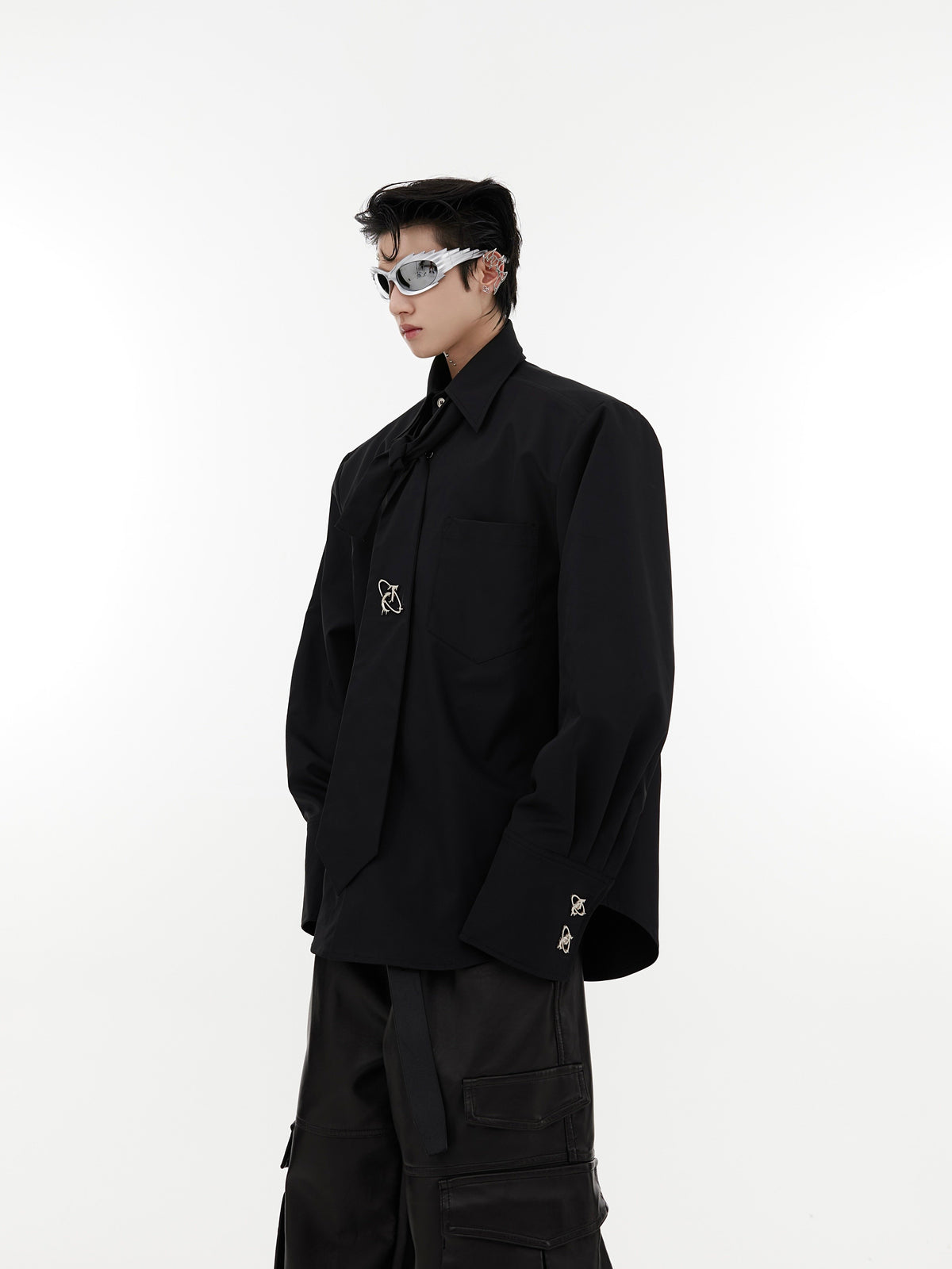 Tie-Detail Shoulder-Pad Cotton Shirt - product image 5