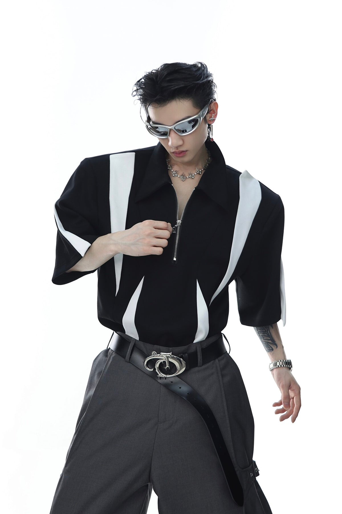 Contrast Panel Zip Polo Shirt - product image 5