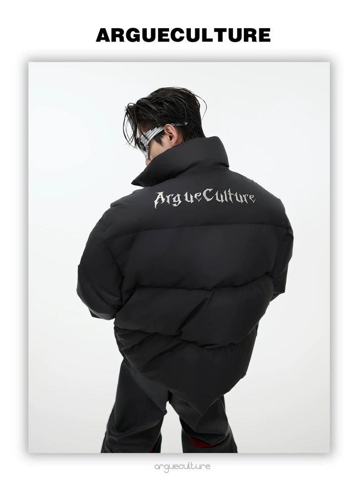 Reversible White Duck Down Puffer Jacket with Metal Logo - ArgueCulture