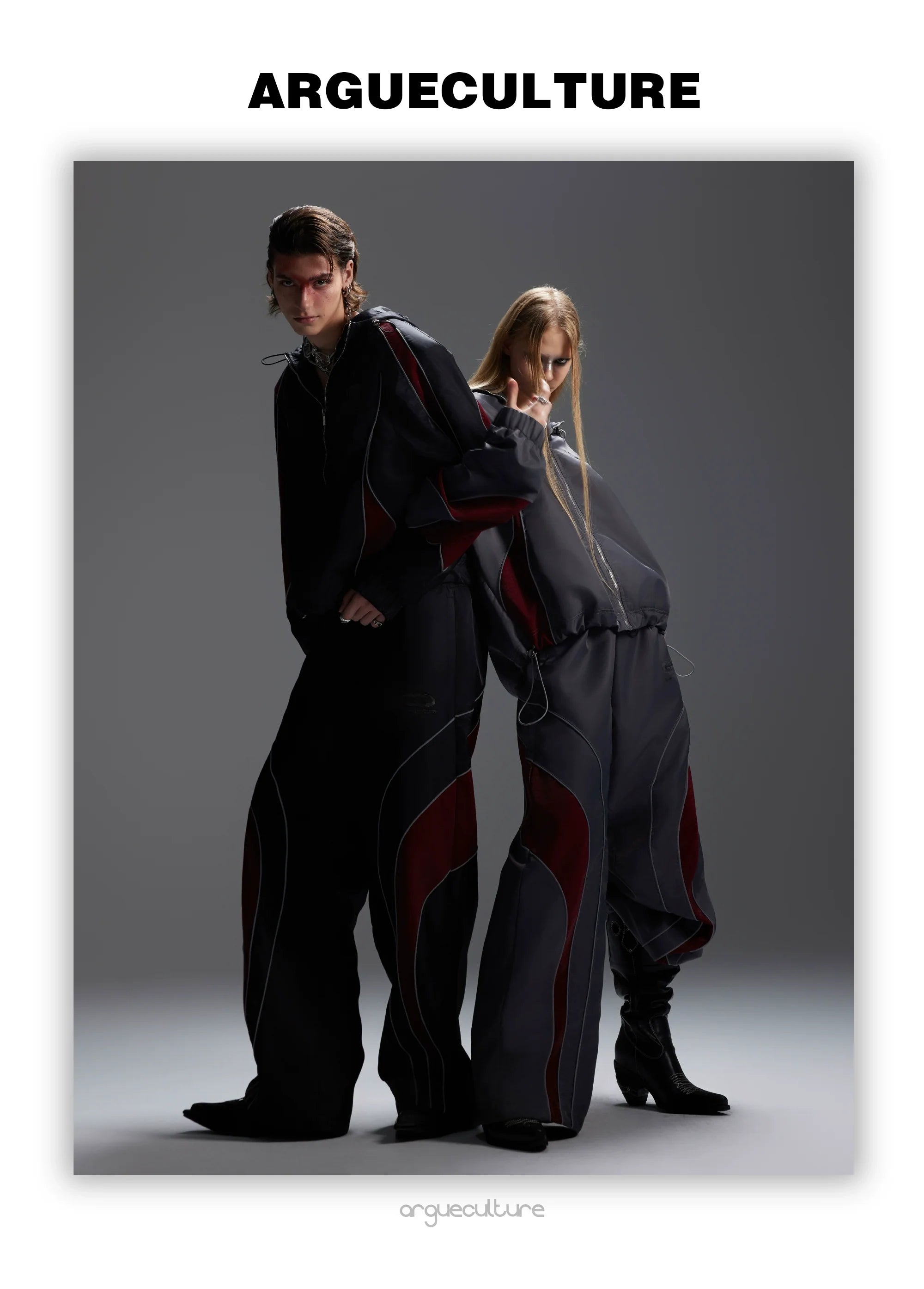 Reflective Tracksuit with Faux Leather Panels ¡§C Futuristic Contrast Hoodie Set - ArgueCulture