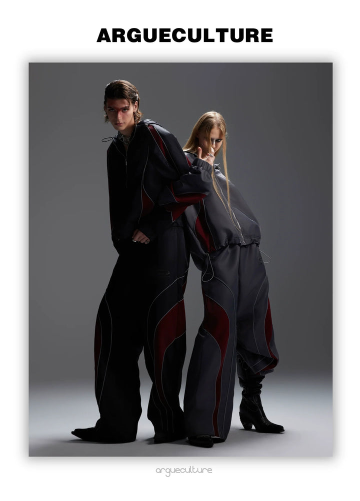 Reflective Tracksuit with Faux Leather Panels ¨C Futuristic Contrast Hoodie Set - ArgueCulture