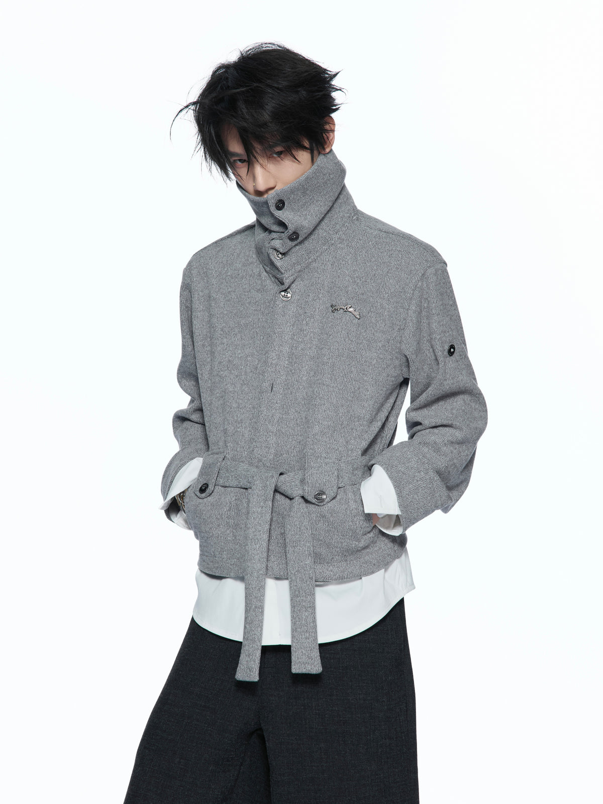 Layered-Collar Zip Knit Cardigan - product image 1