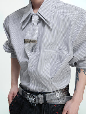 Striped Waist-Cinched Shoulder Shirt - product image 3