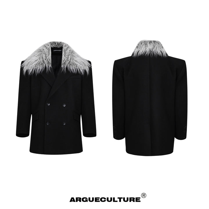 Detachable Fur Collar Double-Breasted Suit Jacket for Men - ArgueCulture