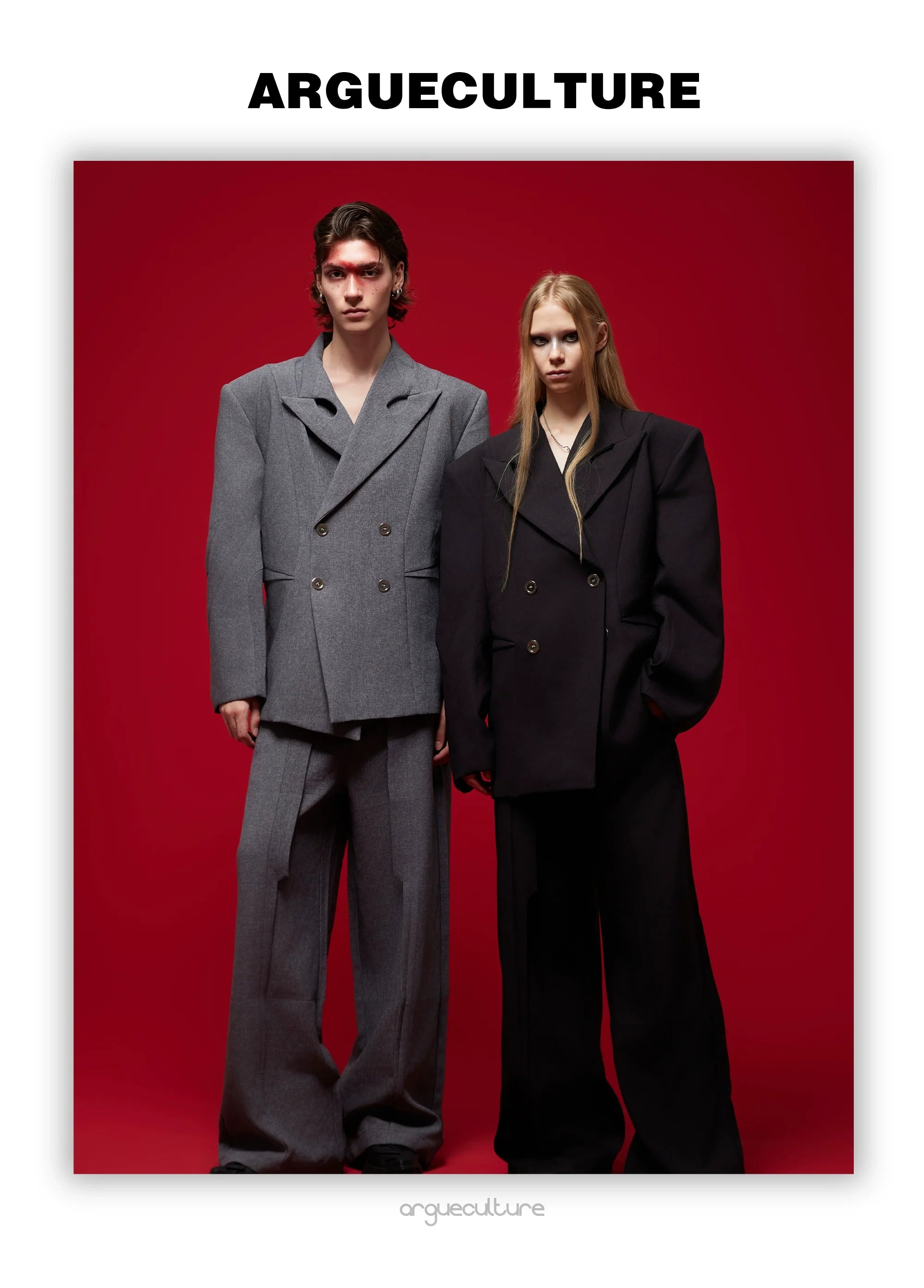 Asymmetrical Collar Blazer with Textured Fabric ¡§C Deconstructed Suit Set - ArgueCulture