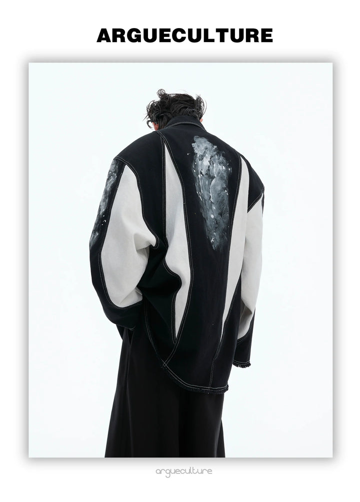 Deconstructed Color-Block Ink-Dye Shirt with Detachable Shoulder Pads - ArgueCulture