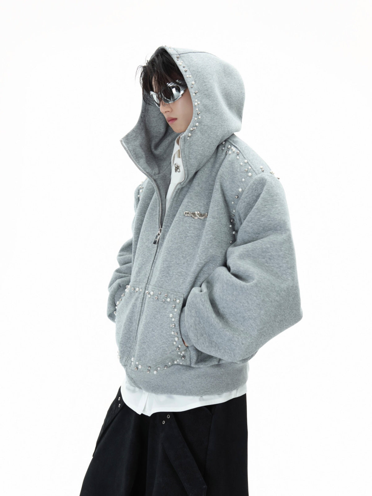 Pearl-Trim Zip Hoodie Jacket - product image 1