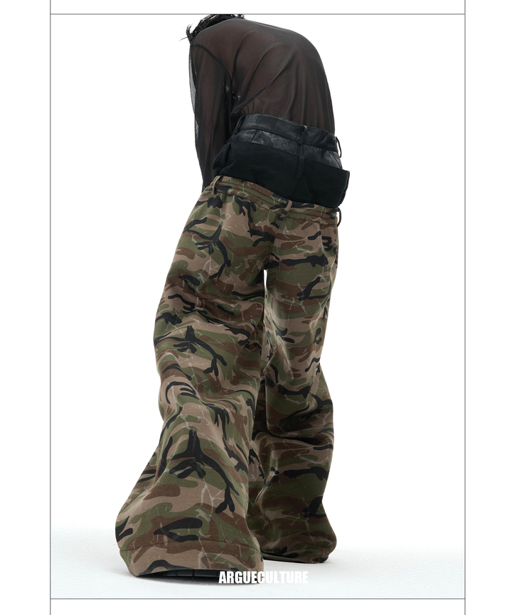 Vintage Camo Triple-Waistband Wide-Leg Cargo Pants – Streetwear Utility Fashion - ArgueCulture